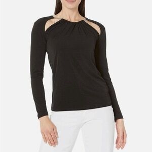 Michael Kors Chain Neck Cut Out Top Black
